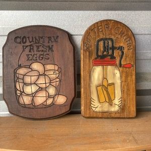 Rustic Country Fresh Eggs and Butter Churn Wall Art Set